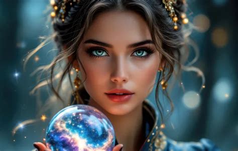 Wallpaper look, girl, decoration, lights, magic, ball, hand, portrait ...