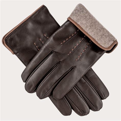 Men’s Two Tone Brown Cashmere Lined Leather Gloves – Black.co.uk