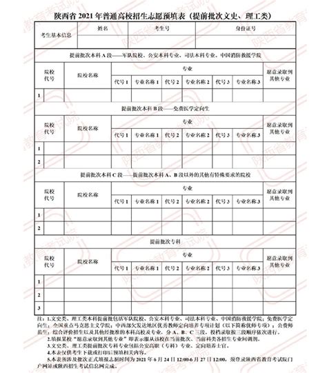 2024年陕西高考志愿表样表,高考填报志愿表样本已填好(图)