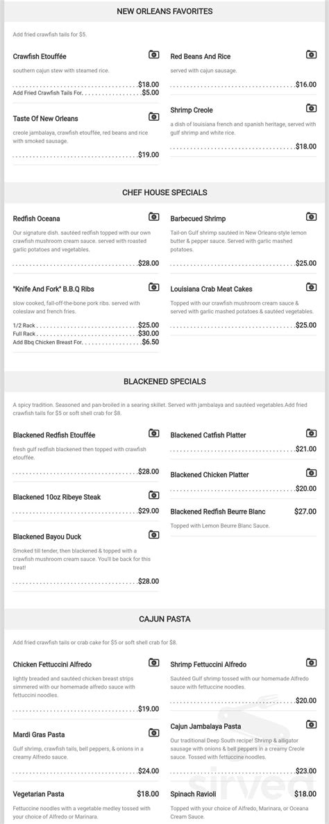 Oceana Grill menu in New Orleans, Louisiana, USA