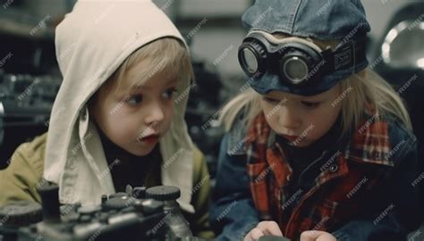 Premium Photo | Two cute Caucasian children playing with technology ...