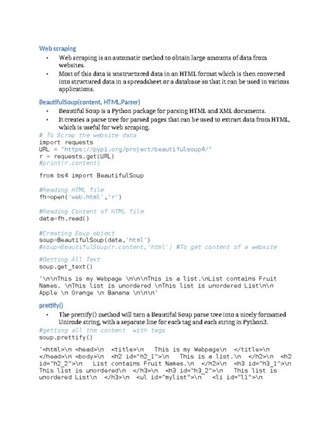 Unit-3 13 Parsing HTML in python - Web scraping Web scraping is an ...