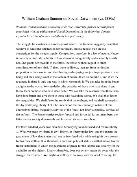 11 - Sumner - social darwinism - William Graham Sumner on Social ...