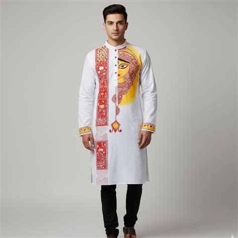 Shakti Stotra – Hand Painted Ma Durga Panjabi | 100% Cotton Ethnic Wear ...