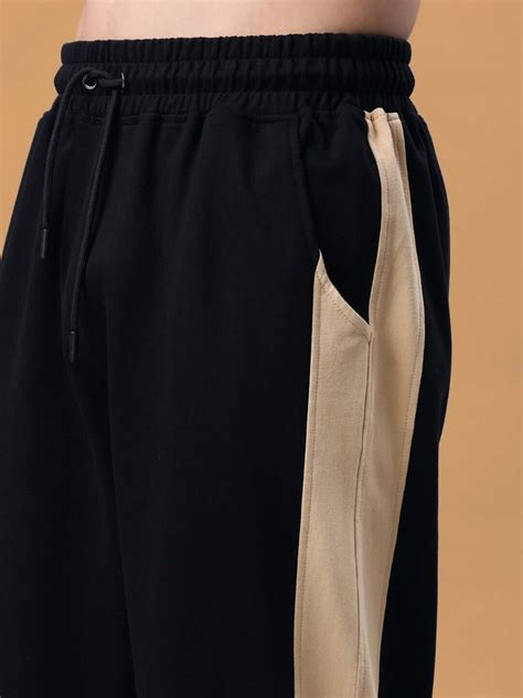 PARADISE SIDE SLIT JOGGERS BLACK BEIGE | Buy Online at Wearduds India