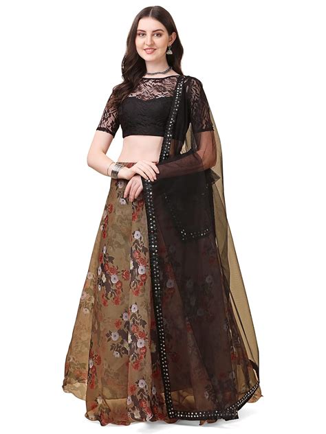 Buy FAB DADU Women's Brown Color Organza Printed Lehenga Choli at Amazon.in