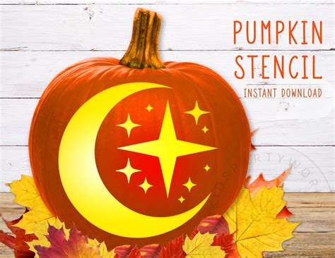 Moon Stars Pumpkin Stencil, PRINTABLE Pumpkin Stencil, Jack O' Lantern ...