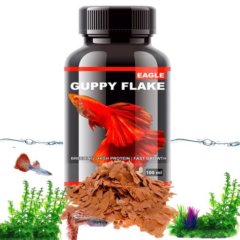 Eagle Guppy Flakes Aquarium Fish Food, 100% Natural Brine Shrimp Flake ...