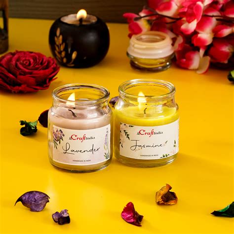 Set of 2 Jasmine and Lavender Scented Jar Candle - eCraftIndia Online