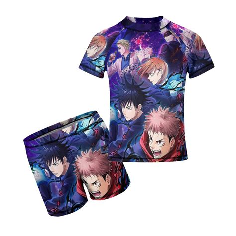 Jujutsu Kaisen Boys Rash Guard Set 2 Piece Swimsuits Short Sleeve ...