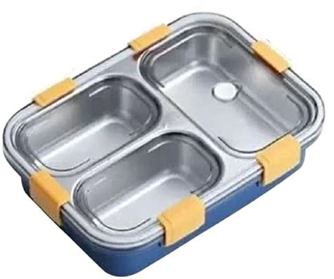 Adichai Steel Lunch Tiffin Box for Kids, School & Office, 3 Compartment ...