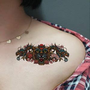 voorkoms Dragon Tiger Trible Colourful Temporary Tattoo for Boy and ...