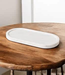 White Marble Serving Tray, Vanity Platter - Oval Raised Edges, 12x6 ...