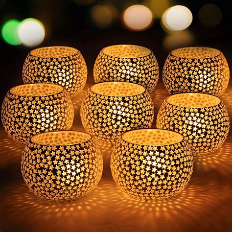 Buy TIED RIBBONS Set of 8 Star Mosaic Glass Votives Tealight Candle ...