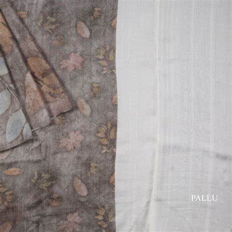 Mulberry Silk Grey Printed Saree With Leaf Design – Kumaran Silks