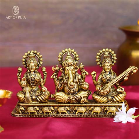 Brass Lakshmi Ganesha Saraswati Idol Set – Divine Trio Statue for Puja ...