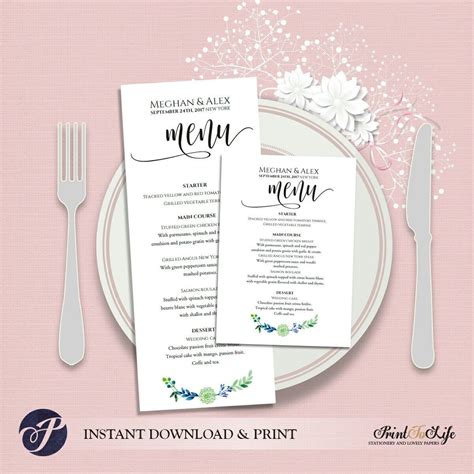 Wedding Menu Size Template