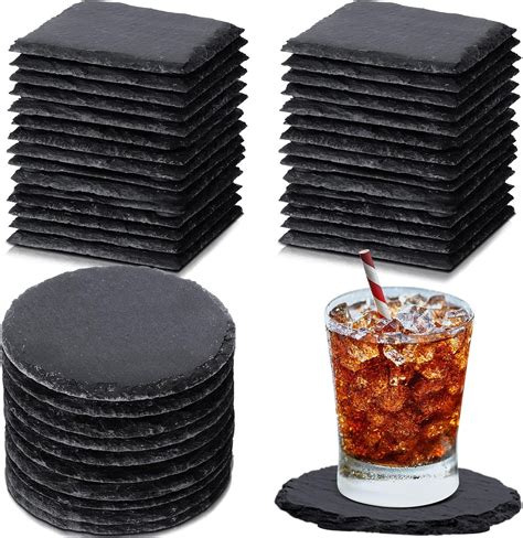 Amazon.com | 48 Pieces Square Round Slate Coasters Bulk, 4 Inch Drink ...