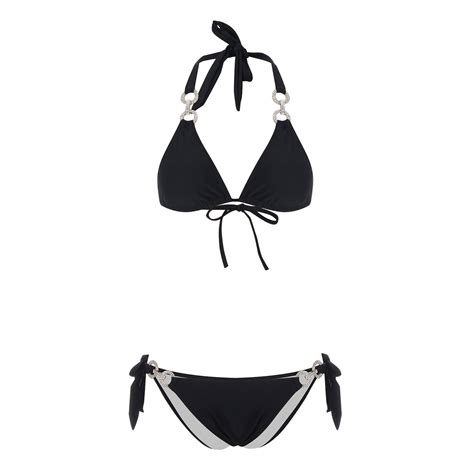 OAVQHLG3B Women Side Tie Bikini Halter Swimsuit Two Piece Bathing Solid ...