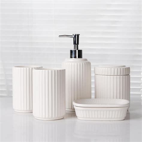 Bathroom Accessories Set 5PCS, Ceramic White Bathroom Accessory Set ...
