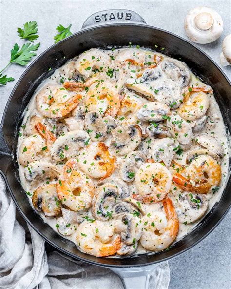Garlic Shrimp in Creamy Mushroom Sauce - Healthy Fitness Meals