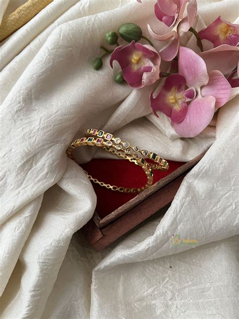 Gold Alike American Diamond Studded Antique Bangle Set - G12006 ...