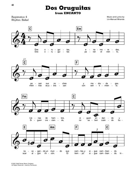 Dos Oruguitas (from Encanto) by Lin-Manuel Miranda Sheet Music for E-Z ...