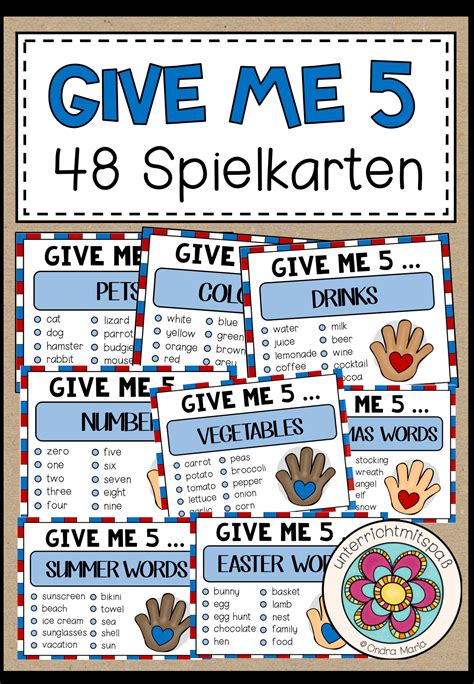 GIVE ME FIVE - 48 Spielkarten (in Farbe + s/w) – Unterrichtsmaterial im ...