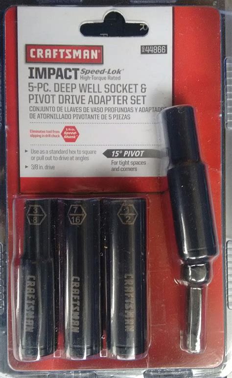 Craftsman Speed-Lok 5pc Deep Well Socket & Pivot Drive Adapter Set ...