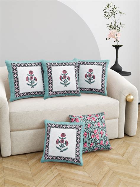 BLOCKS OF INDIA Hand Block Printed Cotton Linen Cushion Cover (40 x 40 ...