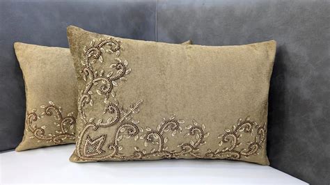 Buy Brown Gold Set of 2 Ethnic Beaded Lumber Rectangle Cushion Covers ...
