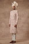 Buy Peach , Cotton Floral Embroidered Sherwani Set For Men by Gargee ...