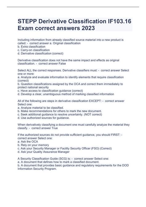 STEPP Derivative Classification IF103.16 Exam correct answers 2023 ...