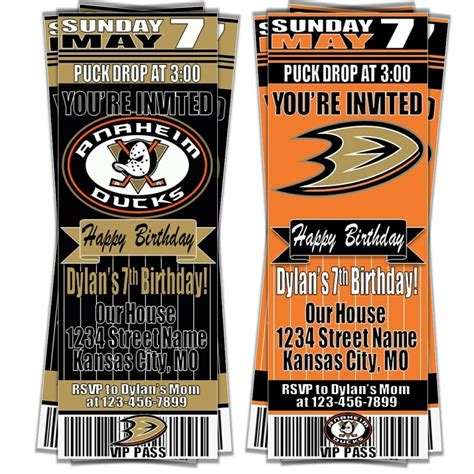 Anaheim Ducks NHL Hockey Ticket Style Invitation