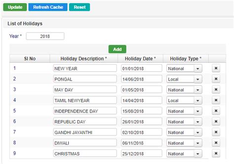 List of Holidays in Payroll Software | User Manual - effitrac