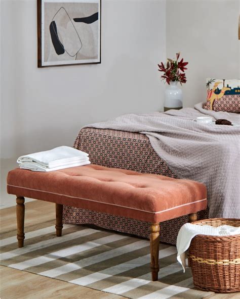 Nawaab Bench- Tuffted Burnt Orange