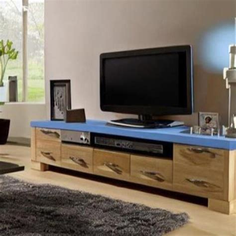 Metallic Blue Modern TV Unit Design with Wall Mounted Drawer