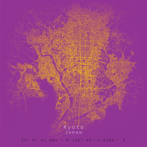 Kyoto city Urban Streets Roads Map, Printable Map of Kyoto Japan with detailed street , High ...