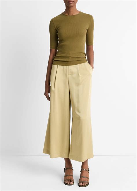 Ribbed Cotton Elbow-Sleeve T-Shirt in Shirts & Tees | Vince