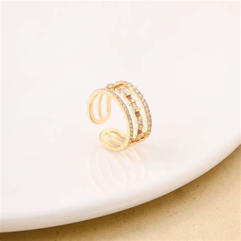 Ring Online - Premium Three Layer Stone Studded Gold Ring | Nestasia
