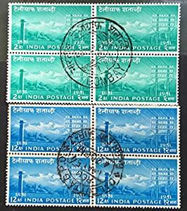 India-1953 -Used Centenary of India Telegraphs -Used Two Block of Four ...