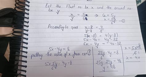 Two numbers are in ratio 5:6, if 8 is substracted tfrom each of the ...