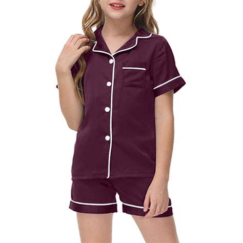 Girls' Pajama Sets Satin Pajamas for Girls Button Down Sleepwear with ...
