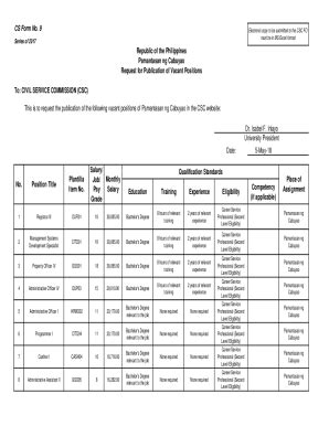 Fillable Online CS Form No. 9 To: CIVIL SERVICE COMMISSION (CSC) Date ...