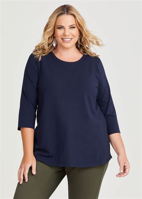 Plus Size Good Earth Cotton 3/4 T-Shirt Navy | Taking Shape AU