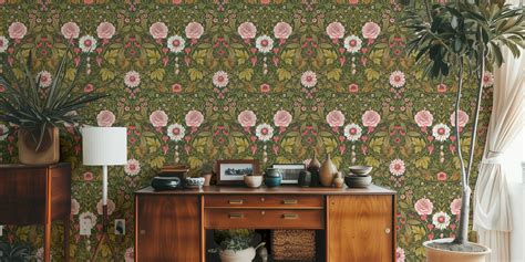 Green and Pink Floral Wallpaper