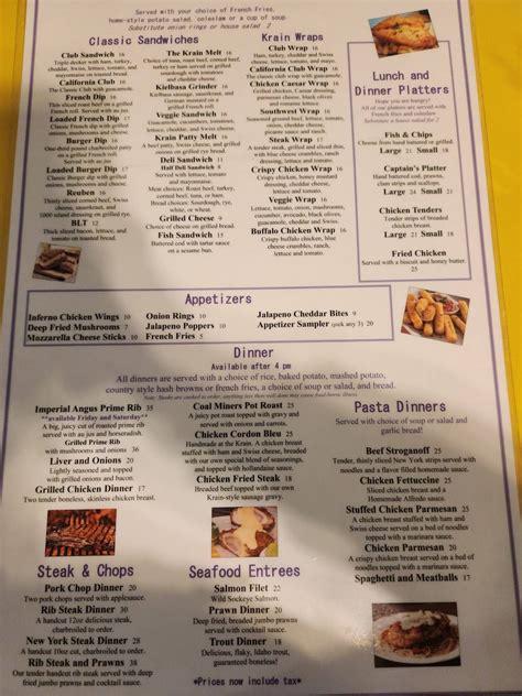 Menu at Krain Corner restaurant, Enumclaw