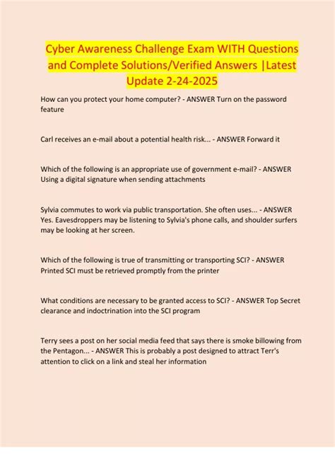 Cyber Awareness Challenge Exam WITH Questions and Complete Solutions ...