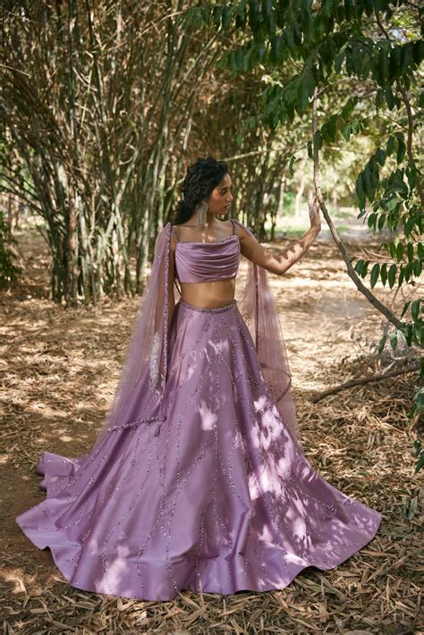Mauve Satin Draped Blouse And Lehanga Set – Pooja Peshoria