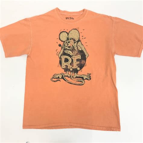 RAT FINK ラットフィンク 00年代 ビッグプリント キャラクターTシャツ ローブローアート ホットロッド シャーベットオレンジ L ...